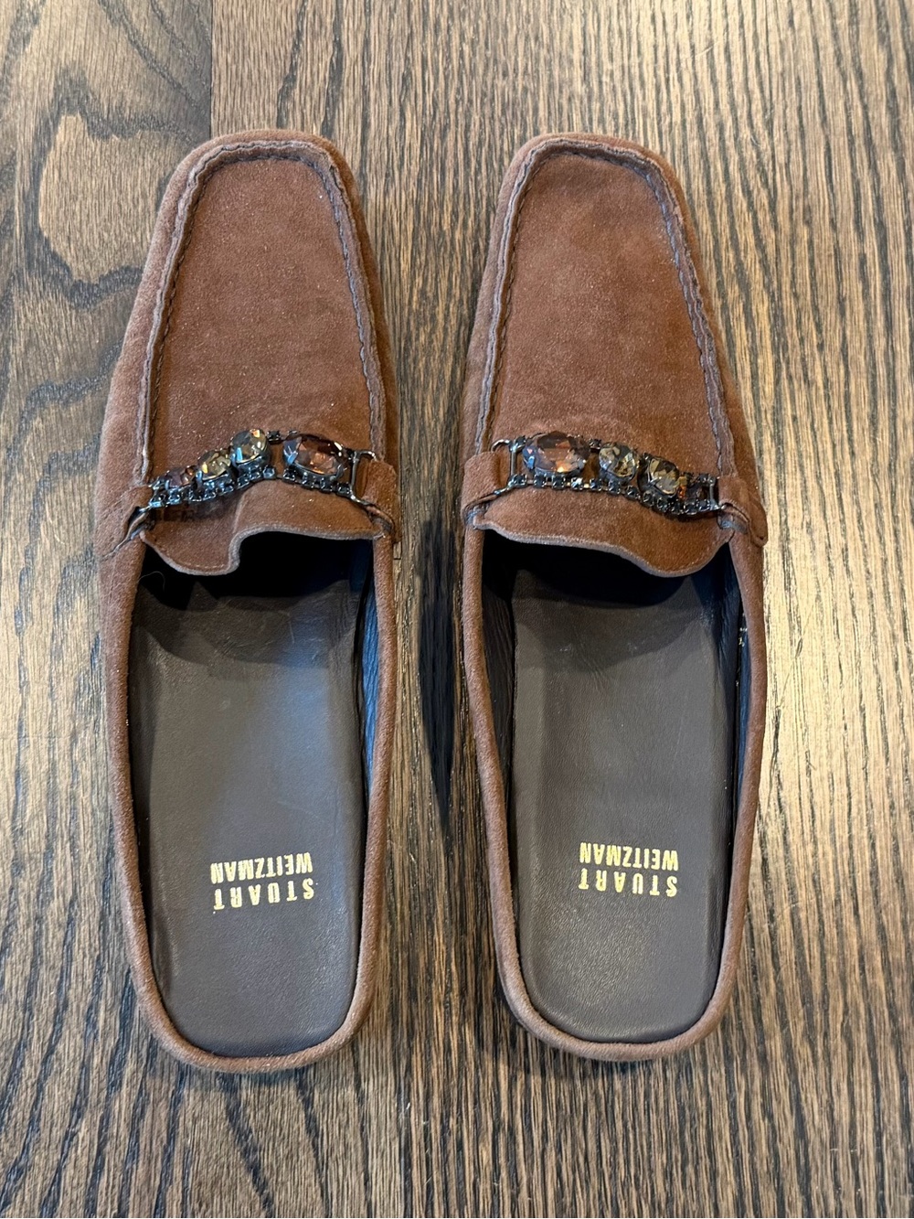 Stuart Weitzman Suede Crystal-Embellished Mules (Women’s Size 8N)